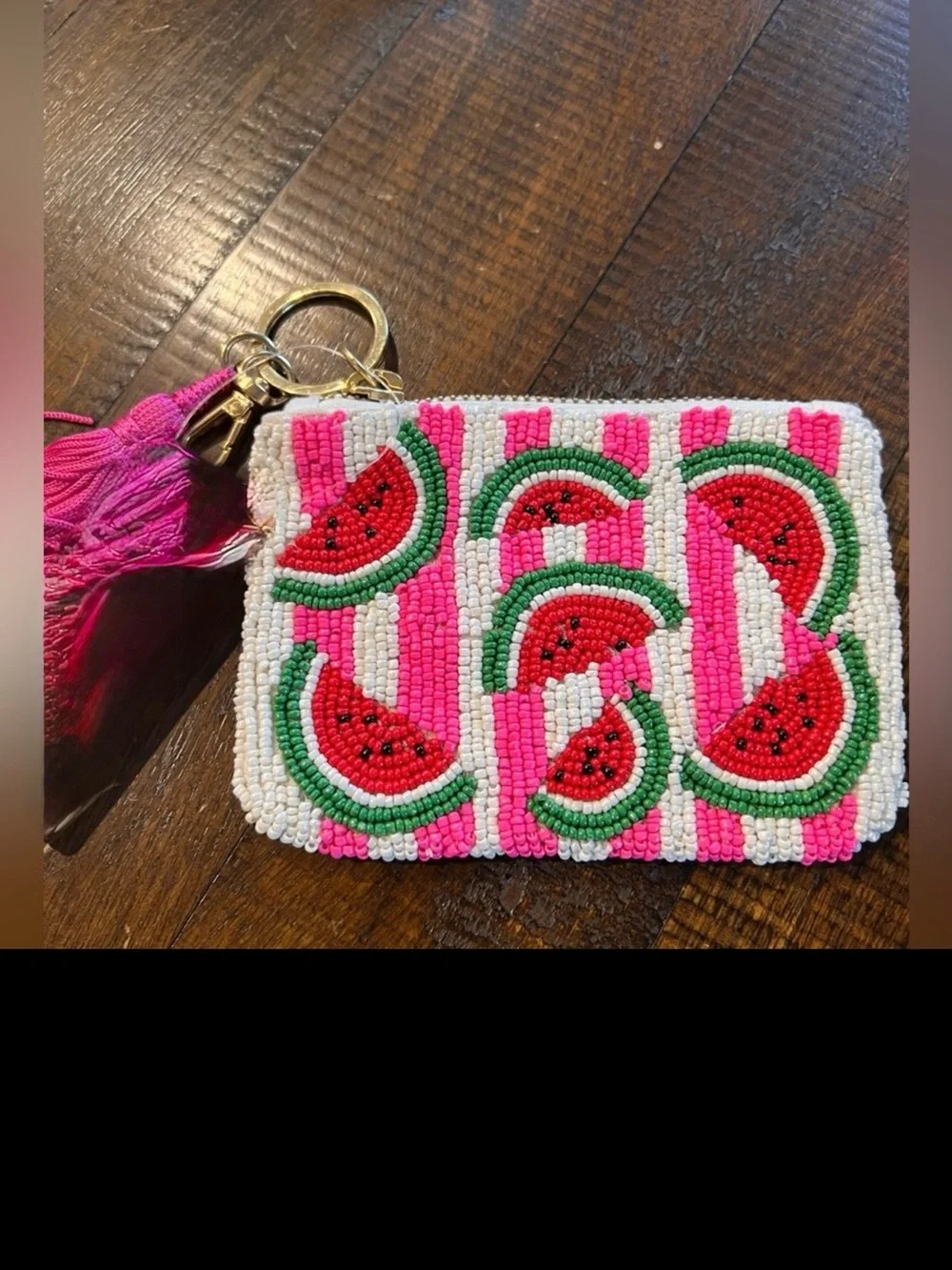 NWOT Anthropologie The Fiona Beaded Coin Purse/Key Ring-Watermelon